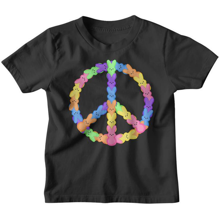 Happy Easter Bunny Peace Sign Cute Easter Basket Eggs Kids  Youth T-shirt