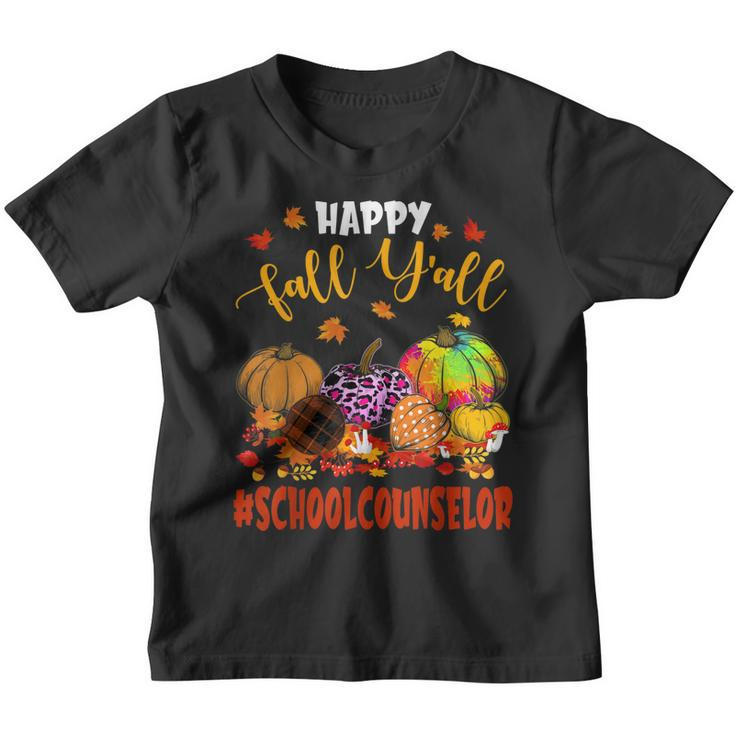 Happy Fall Yall School Counselor Pumpkin Plaid Leopard Youth T-shirt