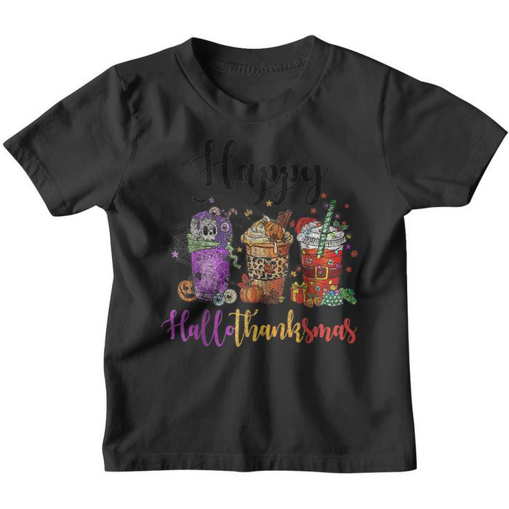Happy Hallothanksmas Coffee Latte Halloween Thanksgiving  V15 Youth T-shirt