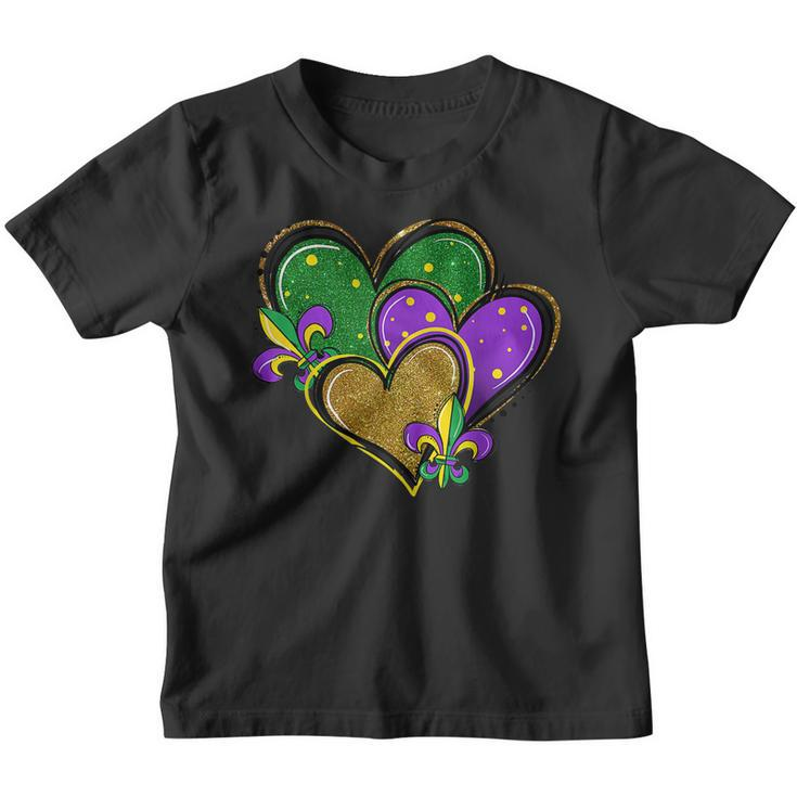 Hearts Funny Mardi Gras New Orleans Festival Girls Boys Kids  Youth T-shirt