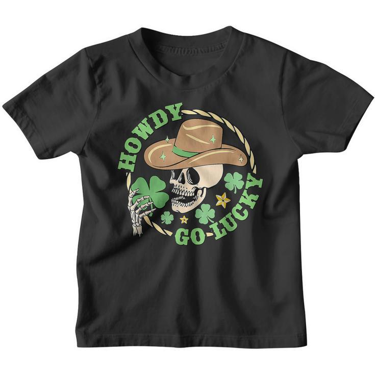 Howdy Go Lucky Cowboy Skull St Patricks Day Irish Shamrock  Youth T-shirt