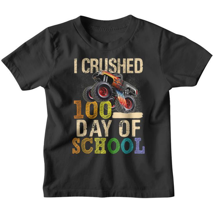 I Crushed 100 Days Of School Happy 100Th Day Monter Truck  Youth T-shirt