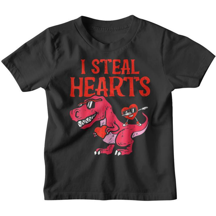 I Steal Hearts Dino Holding Heart Funny Valentines Day Kids  Youth T-shirt