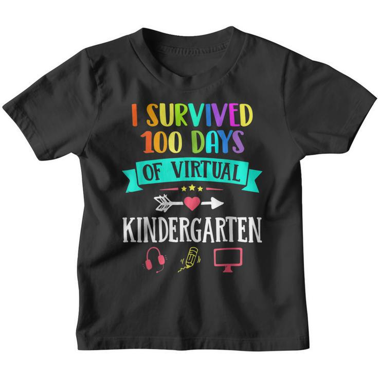 I Survived 100 Days Of Virtual Kindergarten Teacher Kid Gift  Youth T-shirt