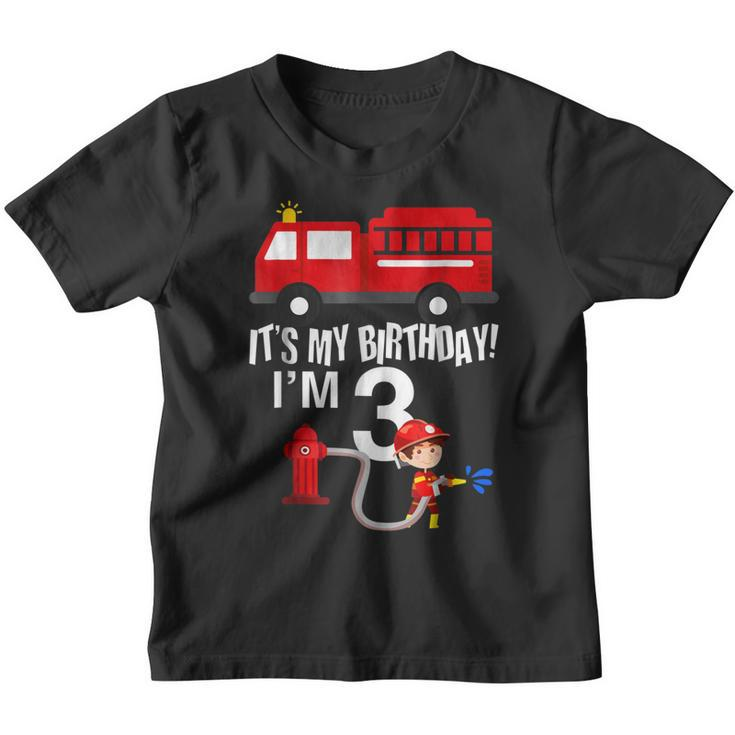 Kids 3Rd Birthday Fire Truck Fireman 3 Years Old Shirt Youth T-shirt