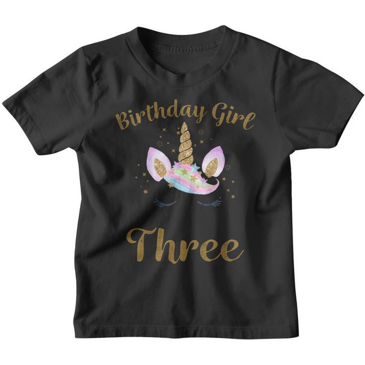 Kids 3Rd Birthday Girl Shirt Unicorn Third Birthday Girl Outfit Youth T-shirt