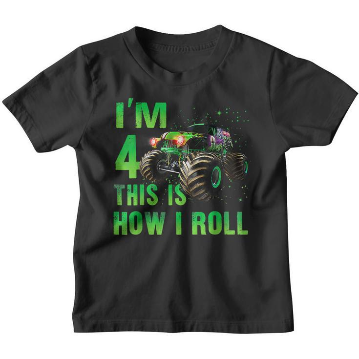 Kids 4 Year Old  4Th Birthday Boy Monster Truck Car  Youth T-shirt