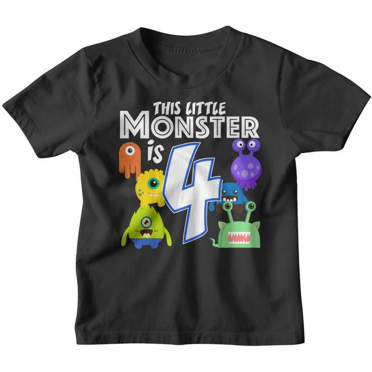 Kids 4 Year Old Monster Birthday Shirt Alien Monsters 4Th Gift Youth T-shirt