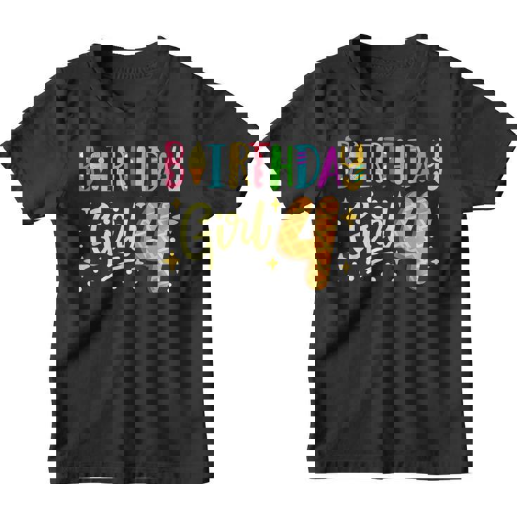 Kids 4Th Birthday 4 Year Old Girls Ice Cream Party Family Youth T-shirt
