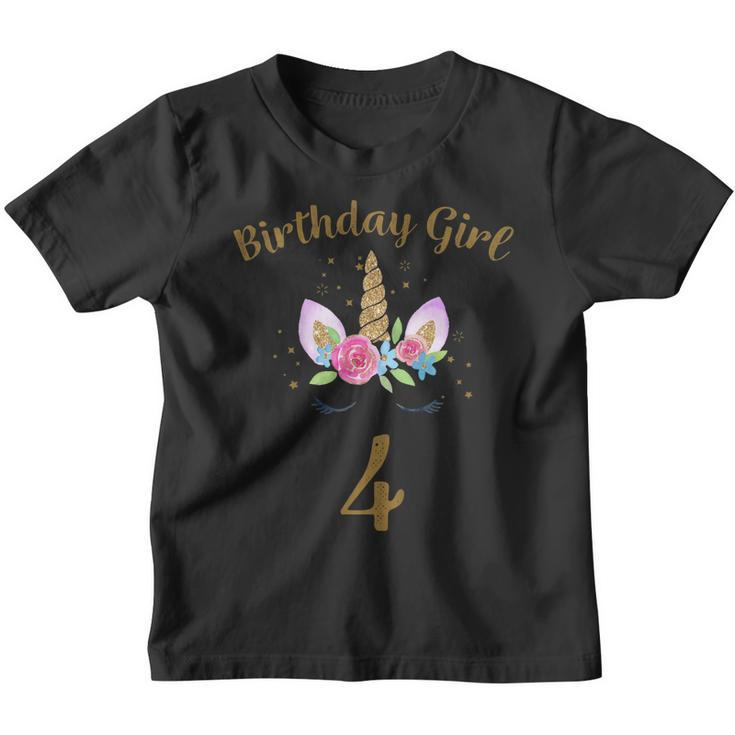Kids 4Th Birthday Girl Unicorn Shirt Fourth Birthday Outfit Youth T-shirt