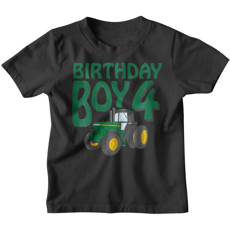 Kids 4Th Birthday Green Farm Tractor Shirt | Four 4 Year Old Youth T-shirt