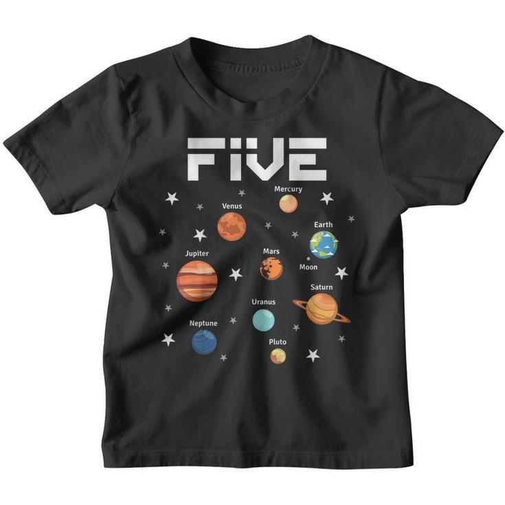 Kids 5 Year Old Outer Space Birthday Shirt Solar Planets 5Th Gift Youth T-shirt