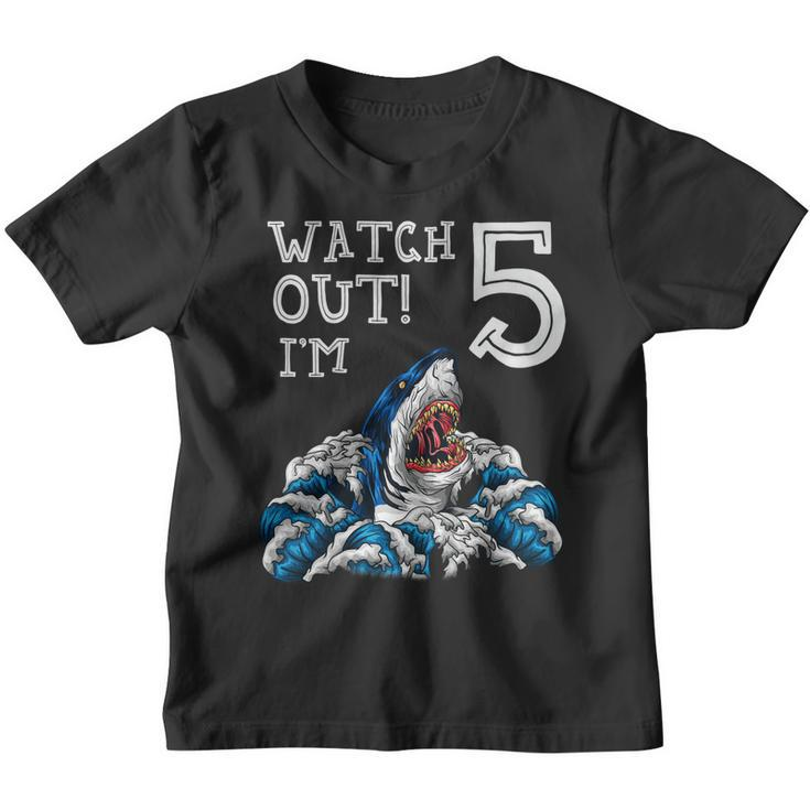 Kids 5Th Birthday Shirt Boys Gift 5 Year Old Shark Fan Pool Party Youth T-shirt