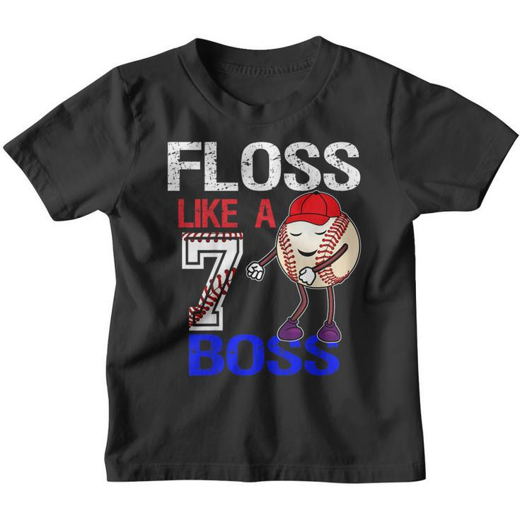 Kids 7 Year Old 7Th Birthday Floss Like A Boss Baseball T Shirt Youth T-shirt