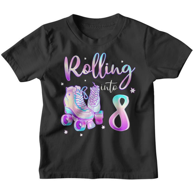 Kids 8 Years Old Birthday Girls Rolling Into 8Th Bday Theme  Youth T-shirt