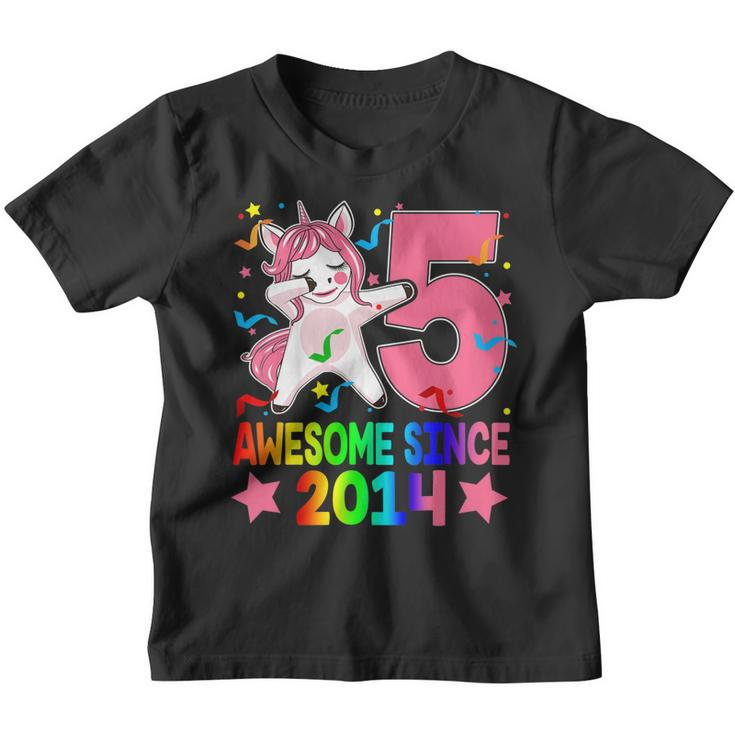 Kids Awesome Since 2014 5Th Birthday Unicorn Dabbing T Shirt Girl Youth T-shirt