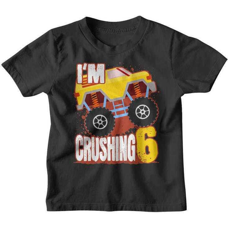 Kids Cartoon Monster Truck & Mud Birthday Shirt For 6 Year Old Youth T-shirt
