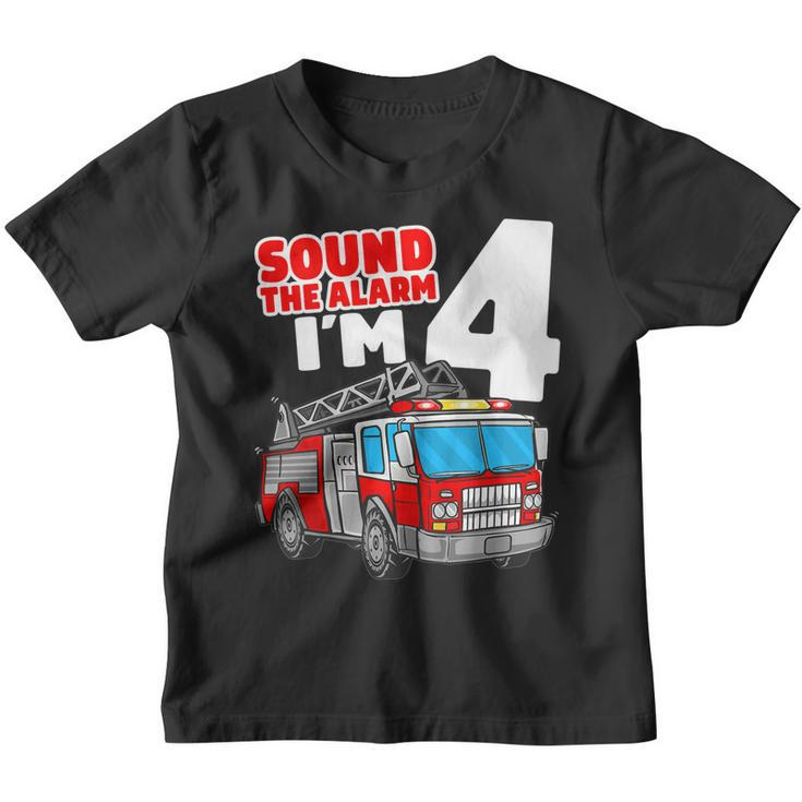 Kids Fire Truck 4 Year Old Shirt Firefighter 4Th Birthday Boy  Youth T-shirt