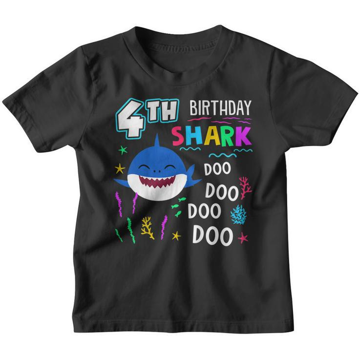 Kids Happy 4Th Birthday Shark Doo Doo 4 Years Old  Gift Youth T-shirt