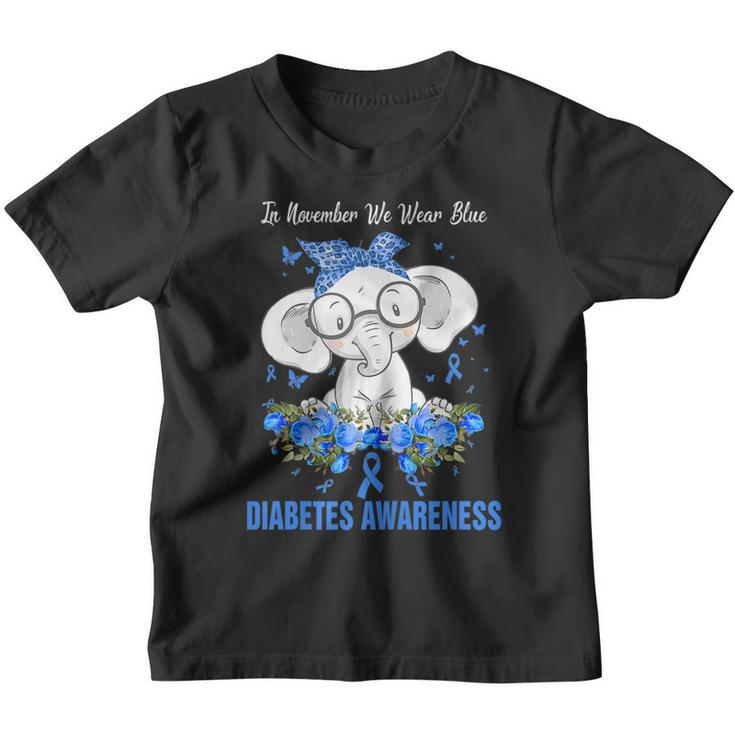Kids In November We Wear Blue Elephant Diabetes Awareness  Youth T-shirt