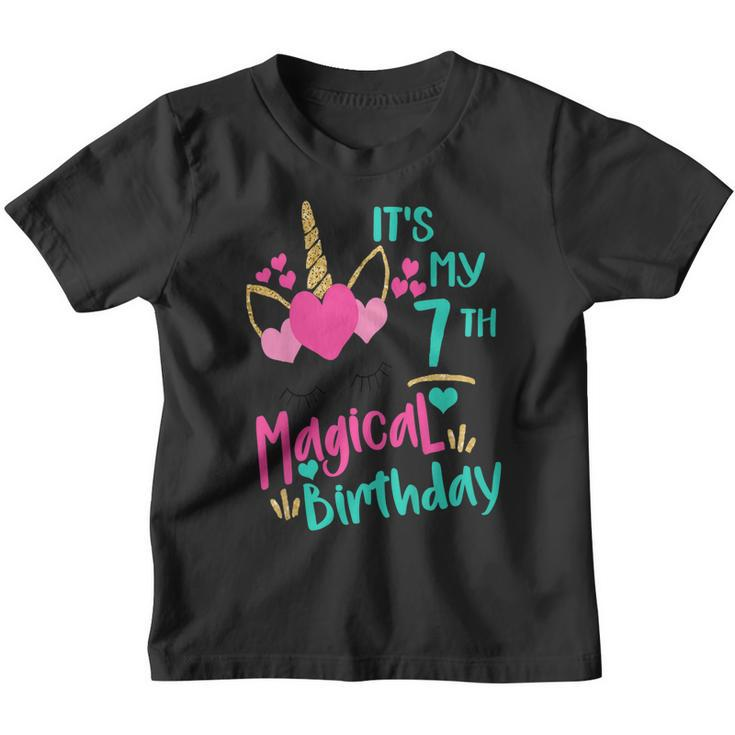 Kids Its My 7Th Magical Birthday Girls Unicorn Birthday Shirt Youth T-shirt
