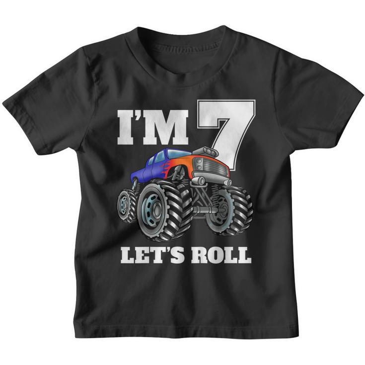 Kids Monster Truck 7Th Birthday T Shirt Boy 7 Year Old Gift Tee Youth T-shirt