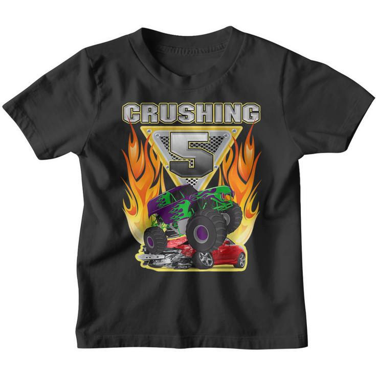 Kids Monster Truck Crushing Being 5 Five Years Old 5Th Birthday  Youth T-shirt