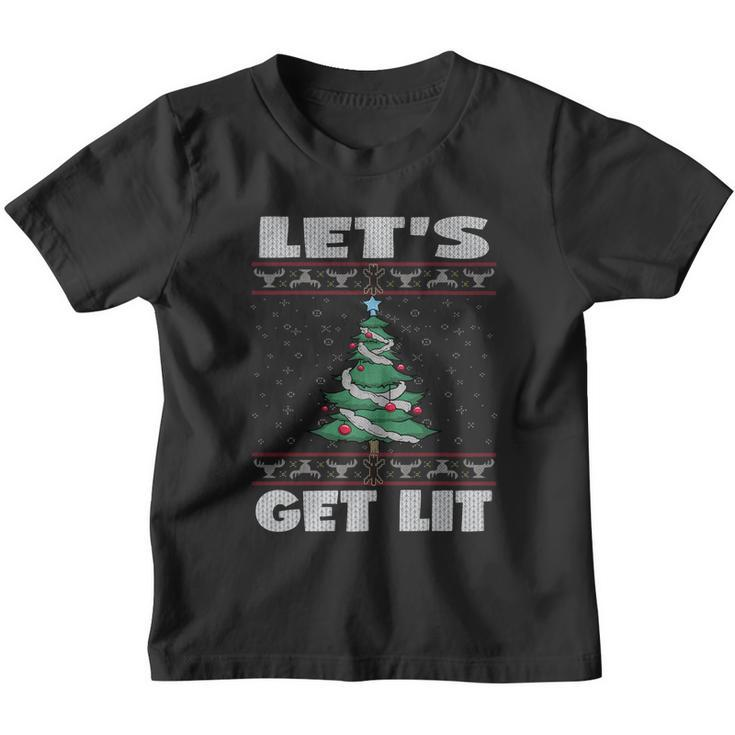 Lets Get Lit Funny Ugly Christmas Cool Gift Youth T-shirt