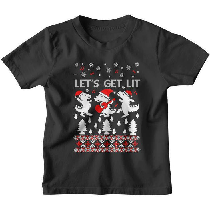 Lets Get Lit Pajamas Dinosaur Ugly Christmas Sweater Gift Youth T-shirt