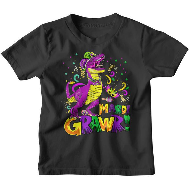 Mardi Gras T Rex Dinosaur Mardi Grawr Bead Costume Boys Kids  Youth T-shirt