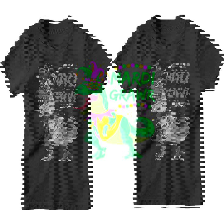 Mardi Grawr Dino Jester Outfit Mardi Gras T-Rex Kids Boys Youth T-shirt