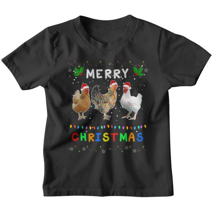 Merry Christmas Three Chickens Lights Funny Youth T-shirt