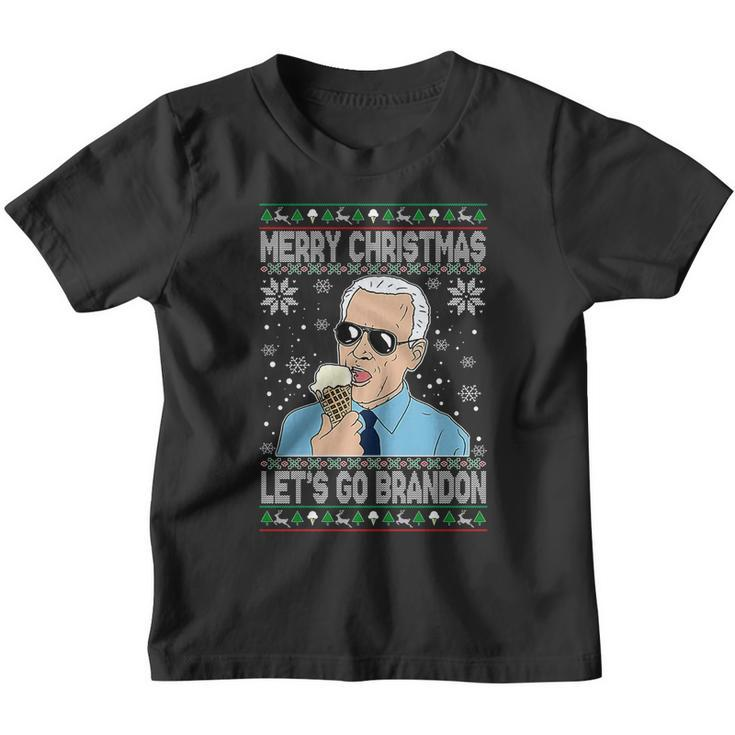 Merry Xmas Lets Go Brandon Ugly Christmas Sweater Ice Cream Youth T-shirt