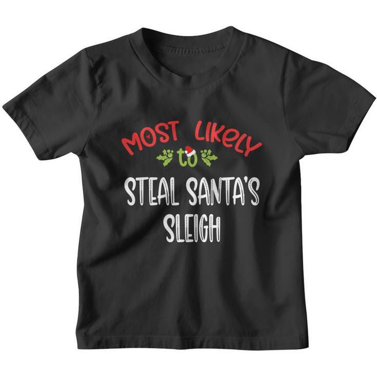 Most Likely To Christmas Steal Santas Sleigh Family Group Youth T-shirt