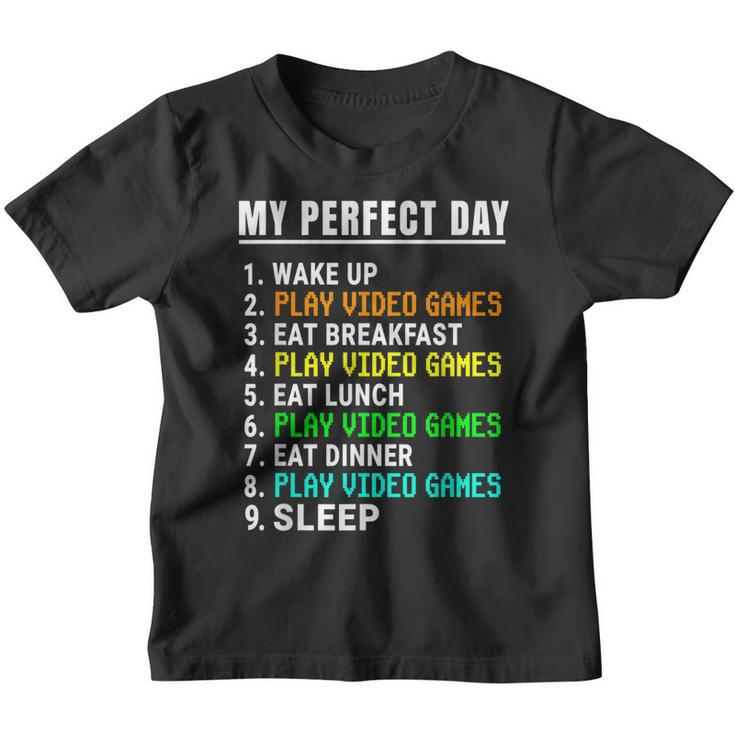 My Perfect Day Video Games  Funny Video Gamer Retro  Youth T-shirt