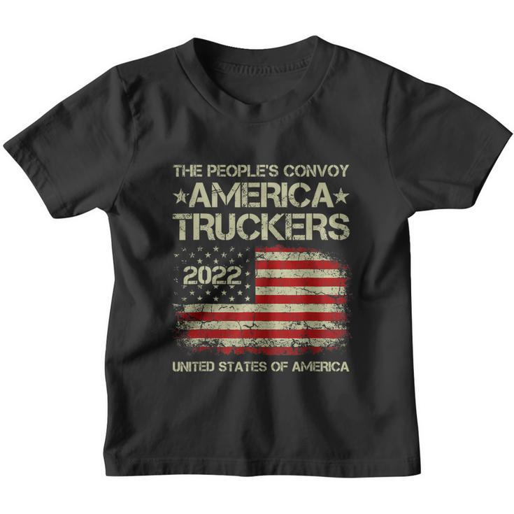 Peoples Convoy 2022 I Support Truckers American Flag Youth T-shirt