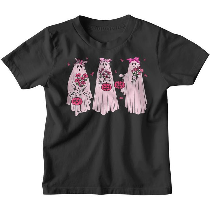 Pink Ribbon Breast Cancer Awareness Ghost Women Halloween  Youth T-shirt