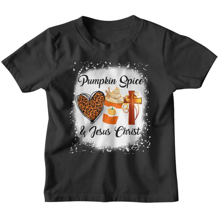Pumpkin Spice And Jesus Christ  Leopard Heart Coffee Youth T-shirt