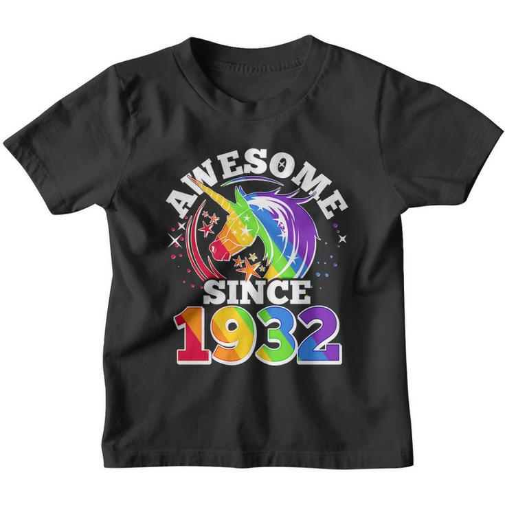 Rainbow Unicorn Awesome Since 1932 90Th Birthday Youth T-shirt