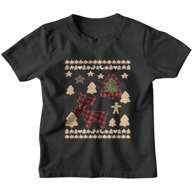 Red Plaid Reindeer Gingerbread Cookies Funny Ugly Christmas Meaningful Gift Youth T-shirt