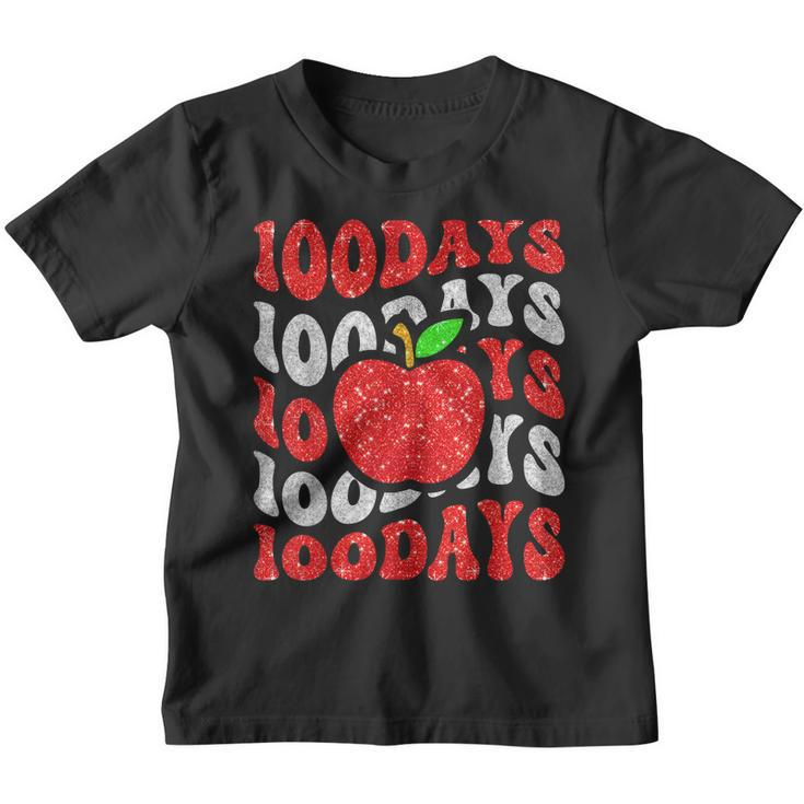 Retro Groovy 100 Days Of School Sparkle Apple Teacher  Youth T-shirt