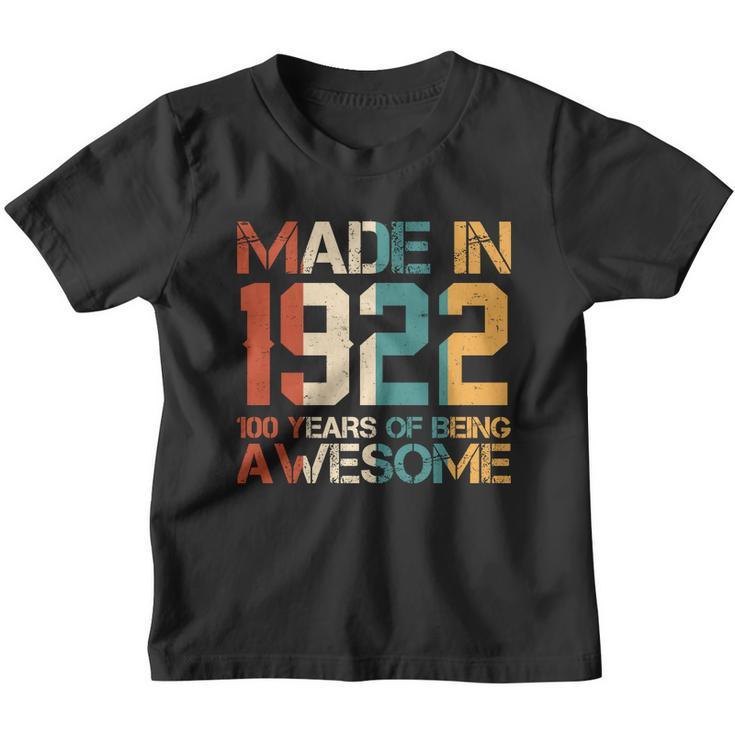 Retro Made In 1922 100 Years Of Being Awesome Birthday Youth T-shirt