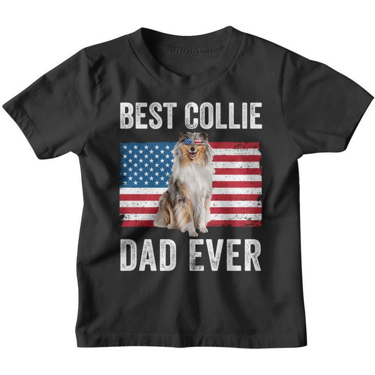 Rough Collie Dad American Flag Collie Dog Lover Owner Funny Youth T-shirt