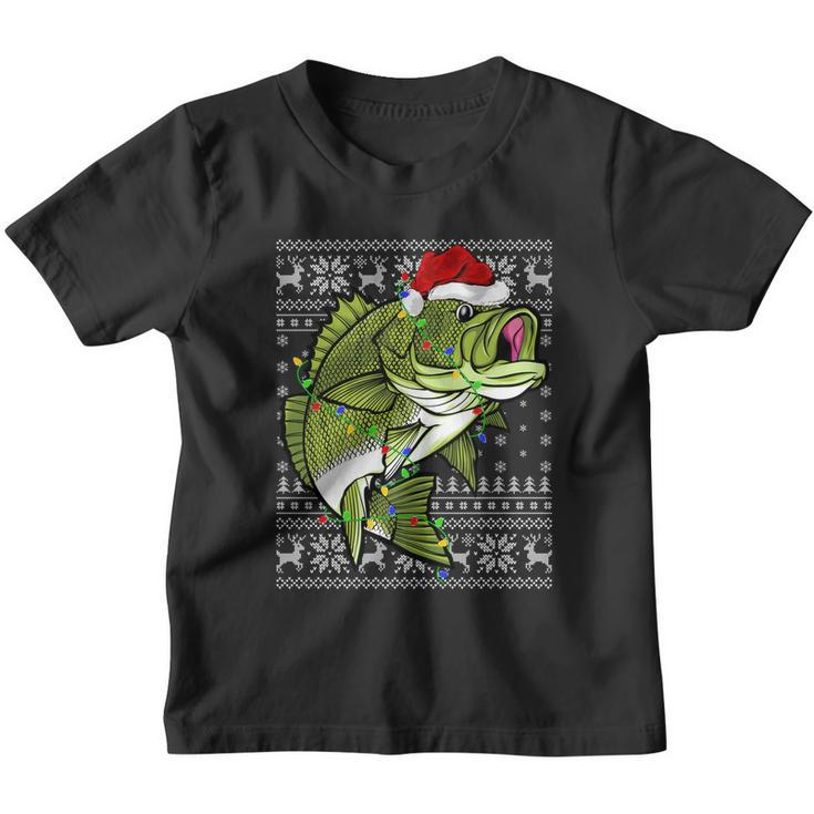 Santa Hat Bass Fish Xmas Lighting Ugly Bass Christmas Funny Gift Youth T-shirt