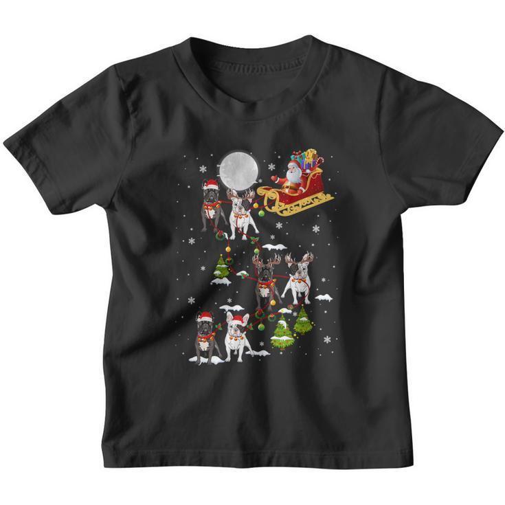 Santa Riding Sleigh French Bulldog Christmas Reindeer Gift Youth T-shirt