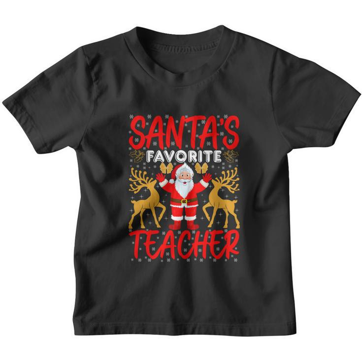 Santas Favorite Teacher Funny Xmas Deer Santa Claus Teacher Youth T-shirt