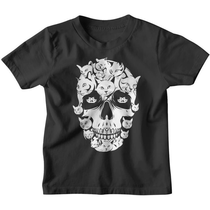 Scary Halloween Cat Skull Costume Black Cat Kitty Skeleton Youth T-shirt
