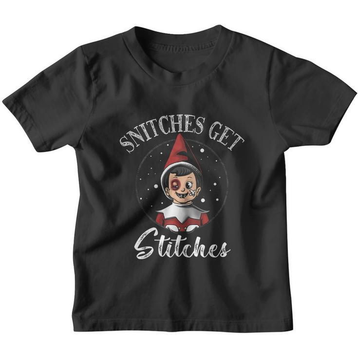 Snitches Get Stitches Elf On A Self Funny Christmas Xmas Holiday Youth T-shirt