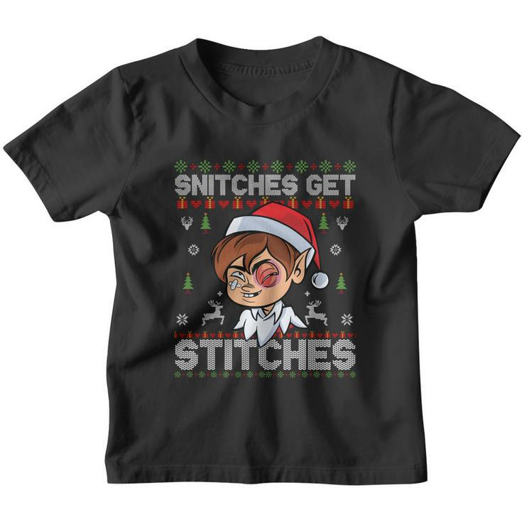 Snitches Get Stitches Elf Xmas Funny Vintage Retro Santa Hat Youth T-shirt