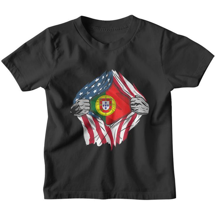 Super Portuguese Heritage American Flag Portugal Roots Youth T-shirt